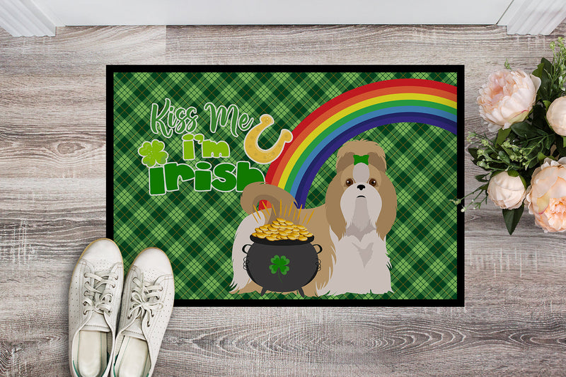 Gold and White Shih Tzu St. Patrick's Day Indoor or Outdoor Mat 24x36