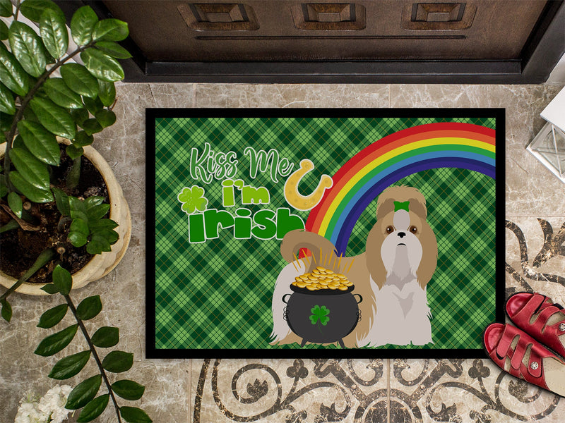 Gold and White Shih Tzu St. Patrick's Day Indoor or Outdoor Mat 24x36