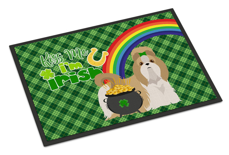 Gold and White Shih Tzu St. Patrick's Day Indoor or Outdoor Mat 24x36