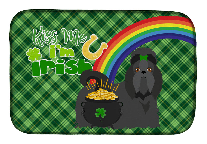 Black Shih Tzu St. Patrick's Day Dish Drying Mat – Absorbent, Artistic Kitchen Essentials