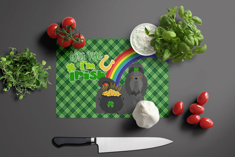 Black Shih Tzu St. Patrick's Day Glass Cutting Boards – Durable, Decorative Kitchen Art Large