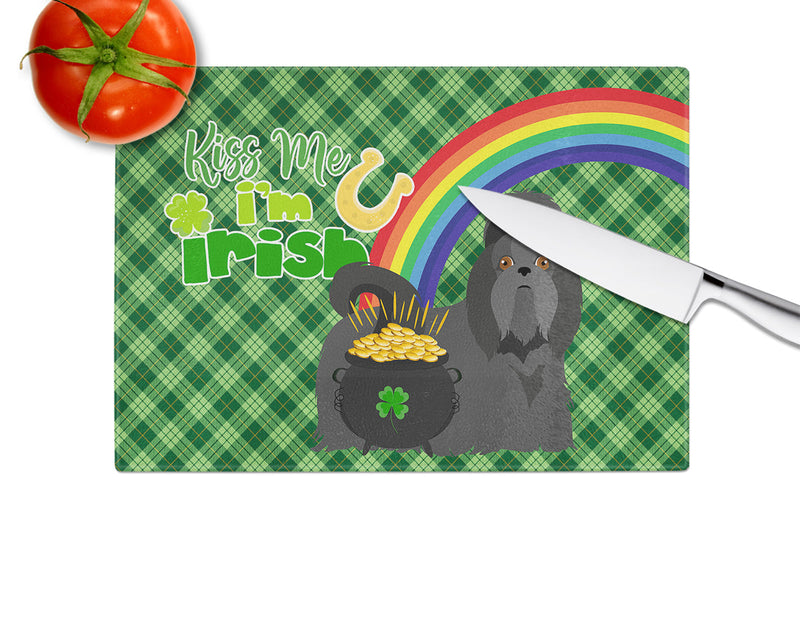 Black Shih Tzu St. Patrick's Day Glass Cutting Boards – Durable, Decorative Kitchen Art Large