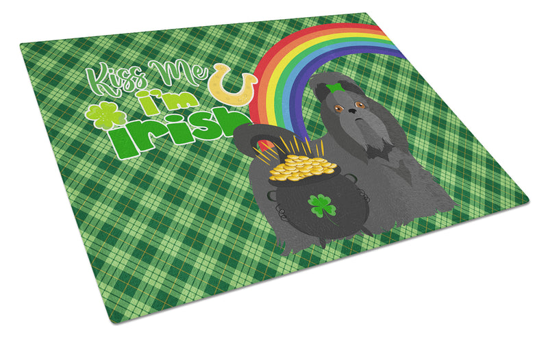 Black Shih Tzu St. Patrick's Day Glass Cutting Boards – Durable, Decorative Kitchen Art Large