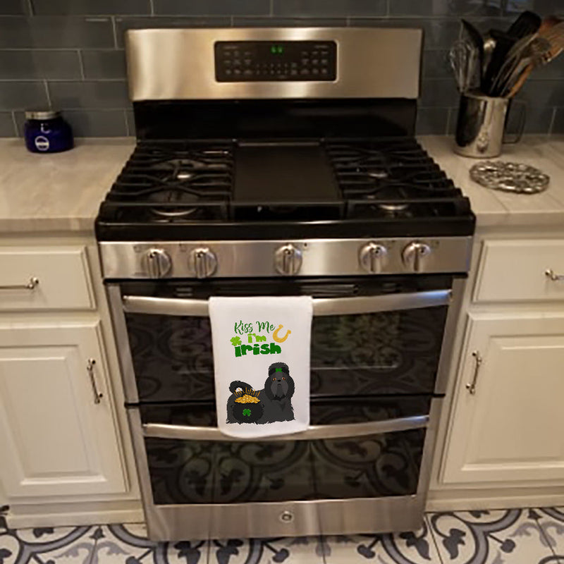 Black Shih Tzu St. Patrick's Day White Kitchen Towel Set of 2 Dish Towels