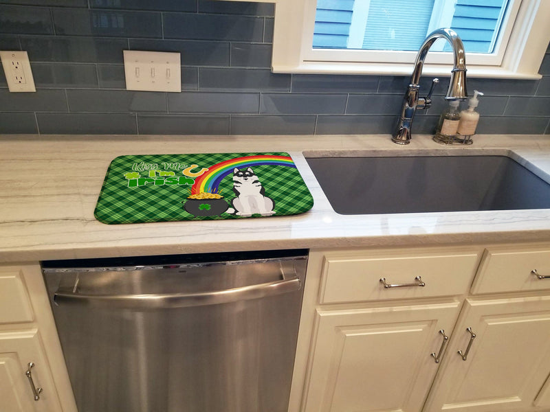 Black Siberian Husky St. Patrick's Day Dish Drying Mat – Absorbent, Artistic Kitchen Essentials