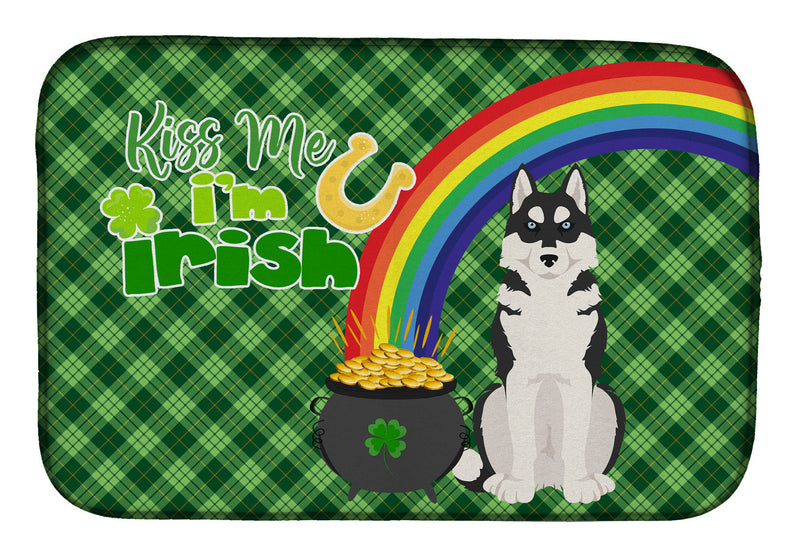 Black Siberian Husky St. Patrick's Day Dish Drying Mat – Absorbent, Artistic Kitchen Essentials