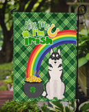 Black Siberian Husky St. Patrick's Garden Flag – "Kiss Me I’m Irish" with Pot of Gold & Rainbow
