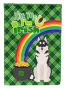 Black Siberian Husky St. Patrick's Garden Flag – "Kiss Me I’m Irish" with Pot of Gold & Rainbow