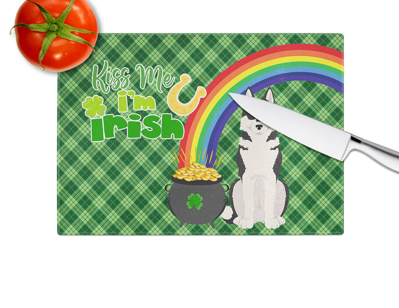 Black Siberian Husky St. Patrick's Day Glass Cutting Boards – Durable, Decorative Kitchen Art Large