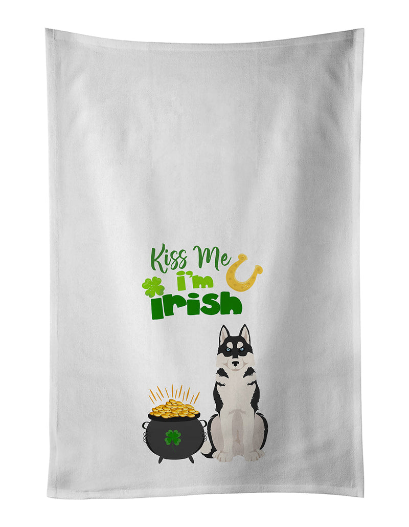 Black Siberian Husky St. Patrick's Day White Kitchen Towel Set of 2 Dish Towels