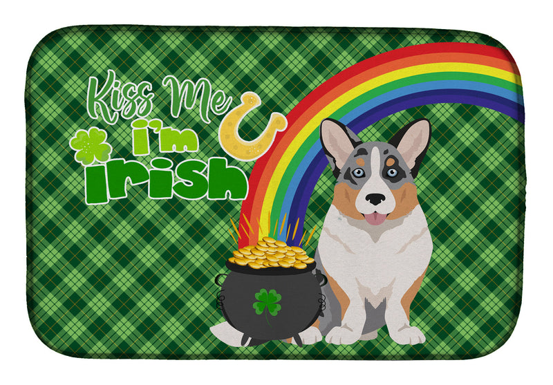 Blue Merle Cardigan Corgi St. Patrick's Day Dish Drying Mat – Absorbent, Artistic Kitchen Essentials
