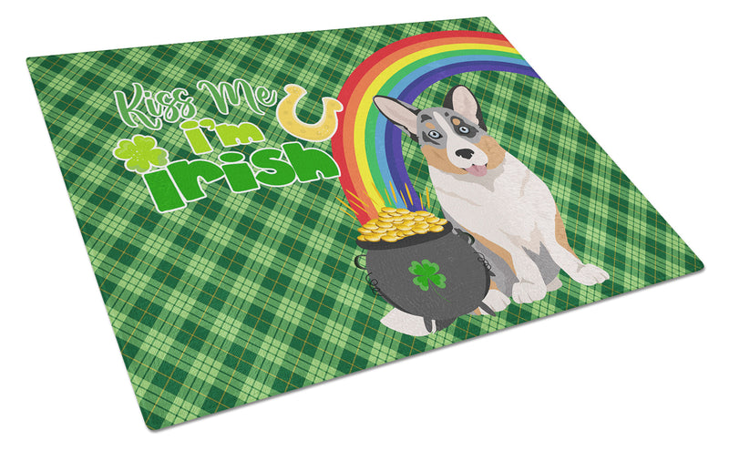 Blue Merle Cardigan Corgi St. Patrick's Day Glass Cutting Boards – Durable, Decorative Kitchen Art Large