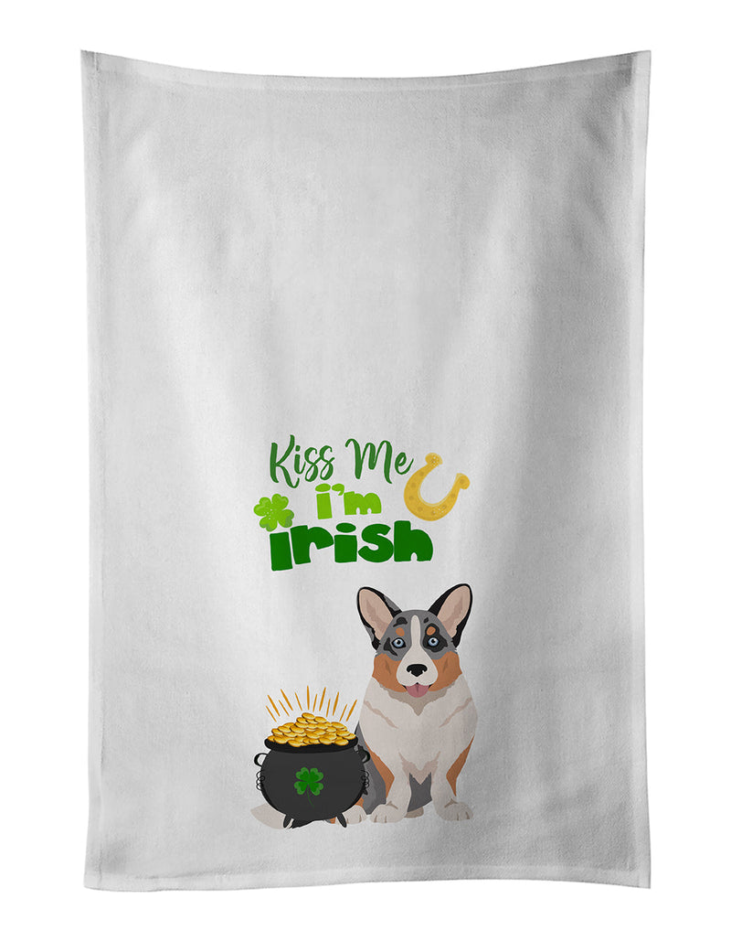 Blue Merle Cardigan Corgi St. Patrick's Day White Kitchen Towel Set of 2 Dish Towels