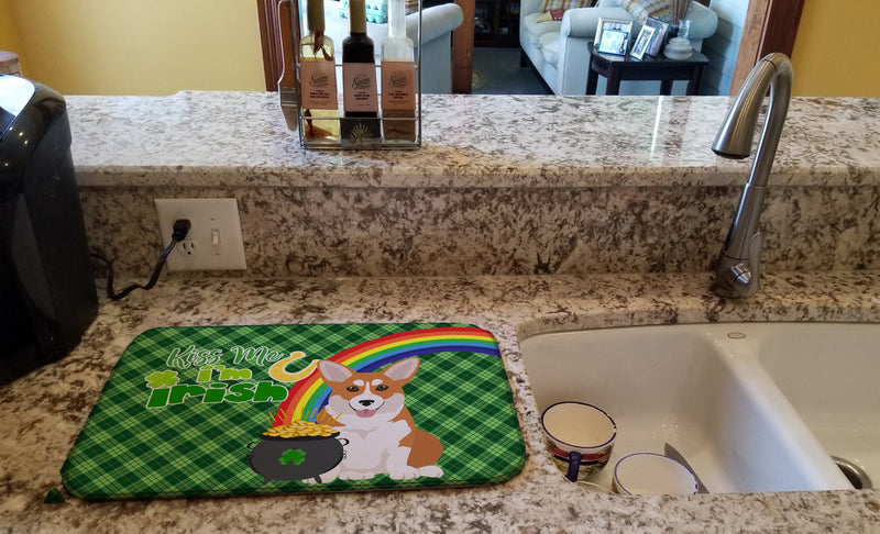 Red Pembroke Corgi St. Patrick's Day Dish Drying Mat – Absorbent, Artistic Kitchen Essentials