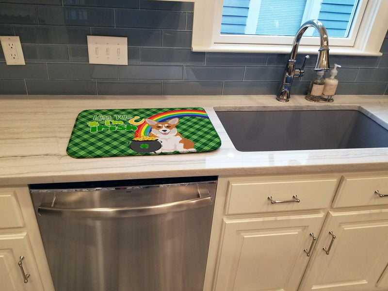 Red Pembroke Corgi St. Patrick's Day Dish Drying Mat – Absorbent, Artistic Kitchen Essentials