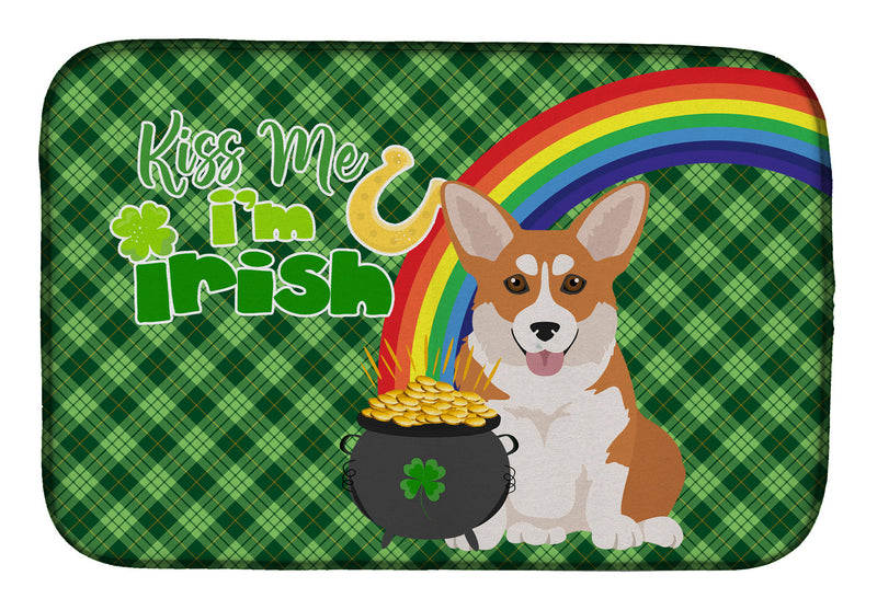 Red Pembroke Corgi St. Patrick's Day Dish Drying Mat – Absorbent, Artistic Kitchen Essentials