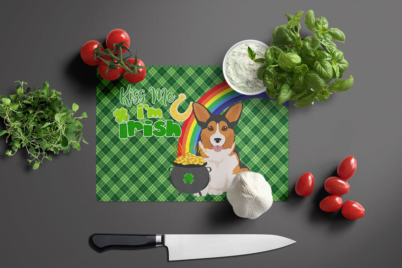 Sable Pembroke Corgi St. Patrick's Day Glass Cutting Boards – Durable, Decorative Kitchen Art Large