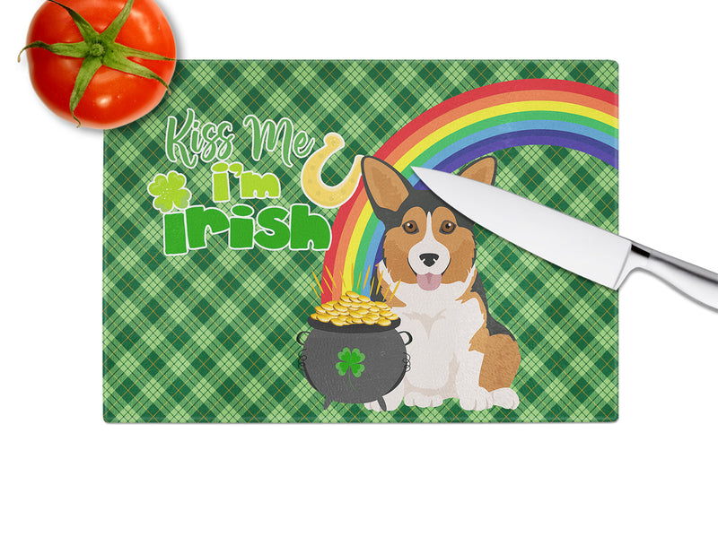 Sable Pembroke Corgi St. Patrick's Day Glass Cutting Boards – Durable, Decorative Kitchen Art Large