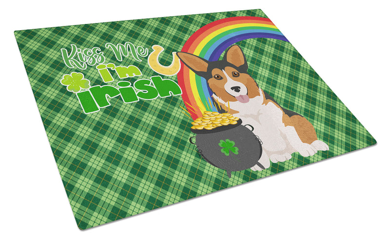 Sable Pembroke Corgi St. Patrick's Day Glass Cutting Boards – Durable, Decorative Kitchen Art Large