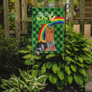 Blue and Tan Full Coat Yorkshire Terrier St. Patrick's Garden Flag – "Kiss Me I’m Irish" with Pot of Gold & Rainbow