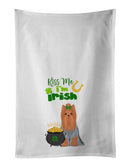 Blue and Tan Full Coat Yorkshire Terrier St. Patrick's Day White Kitchen Towel Set of 2 Dish Towels