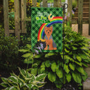 Blue and Tan Puppy Cut Yorkshire Terrier St. Patrick's Garden Flag – "Kiss Me I’m Irish" with Pot of Gold & Rainbow