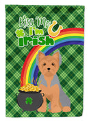 Blue and Tan Puppy Cut Yorkshire Terrier St. Patrick's Garden Flag – "Kiss Me I’m Irish" with Pot of Gold & Rainbow
