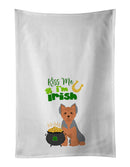 Blue and Tan Puppy Cut Yorkshire Terrier St. Patrick's Day White Kitchen Towel Set of 2 Dish Towels