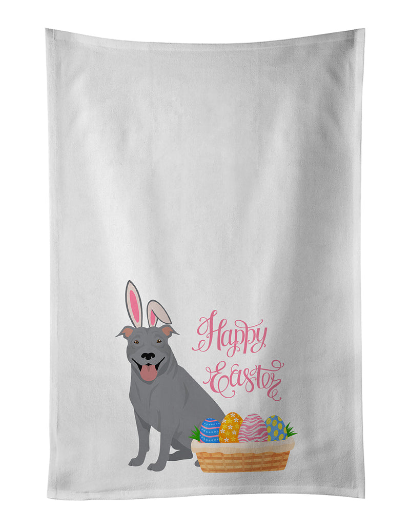 Blue Pit Bull Terrier Easter White Kitchen Towel Set of 2 Dish Towels