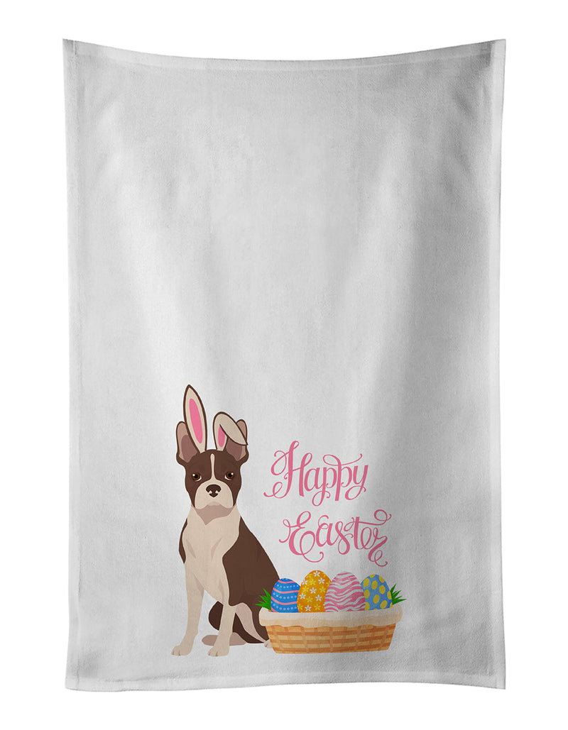 Red Boston Terrier Easter White Kitchen Towel Set of 2 Dish Towels