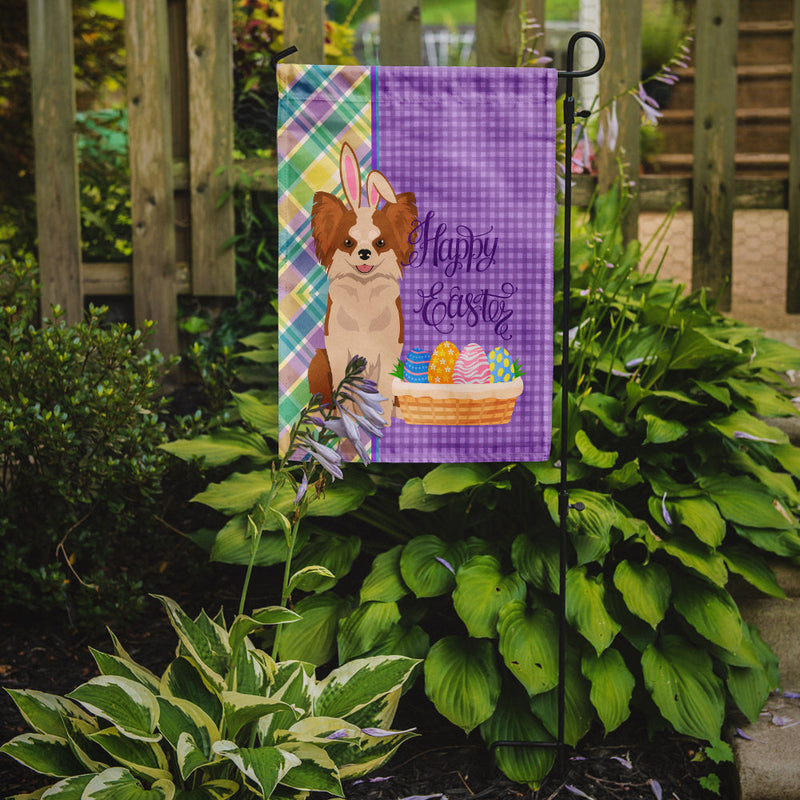 Longhaired Red and White Chihuahua Easter Garden Flag – Decorative Outdoor Yard Flag