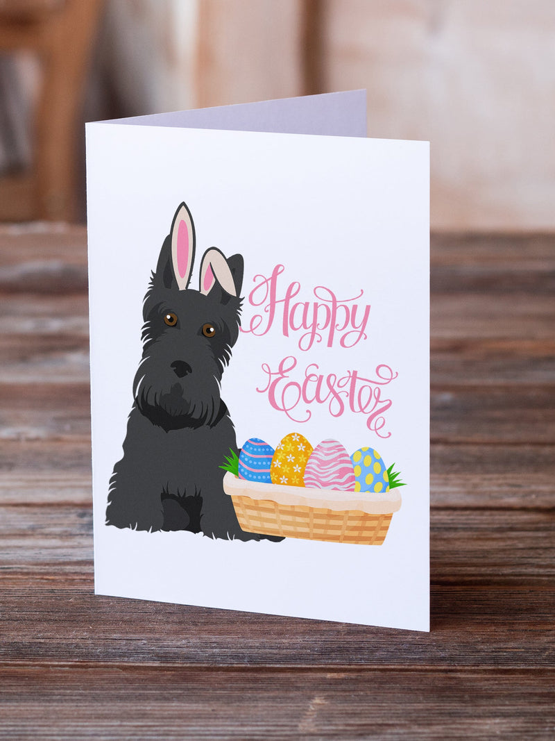 Black Scottish Terrier Easter Greeting Cards -  Blank Note Cards – 8-Pack of Artist-Designed Cards with Envelopes