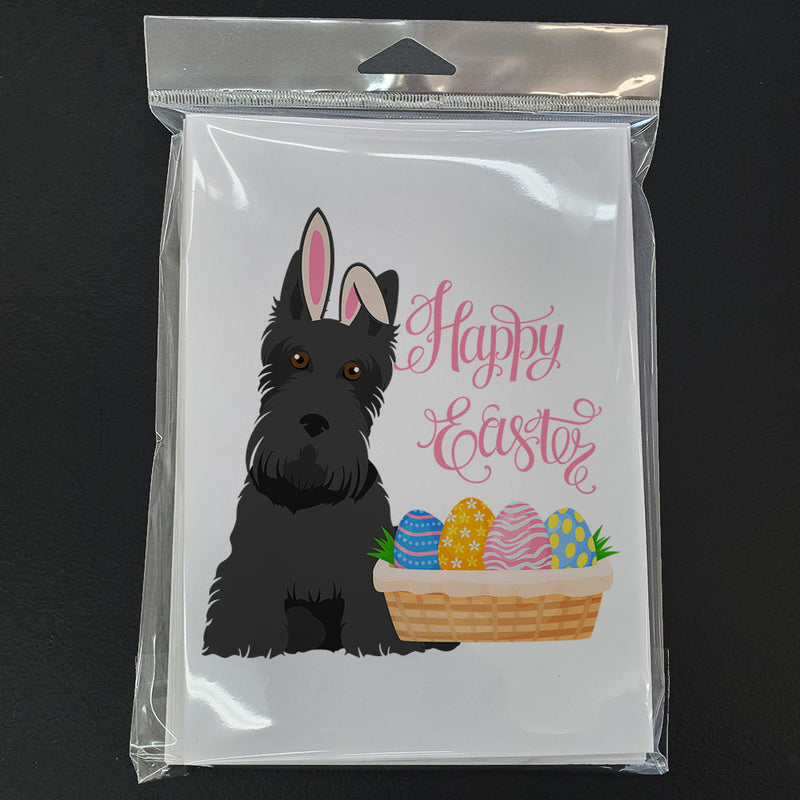 Black Scottish Terrier Easter Greeting Cards -  Blank Note Cards – 8-Pack of Artist-Designed Cards with Envelopes
