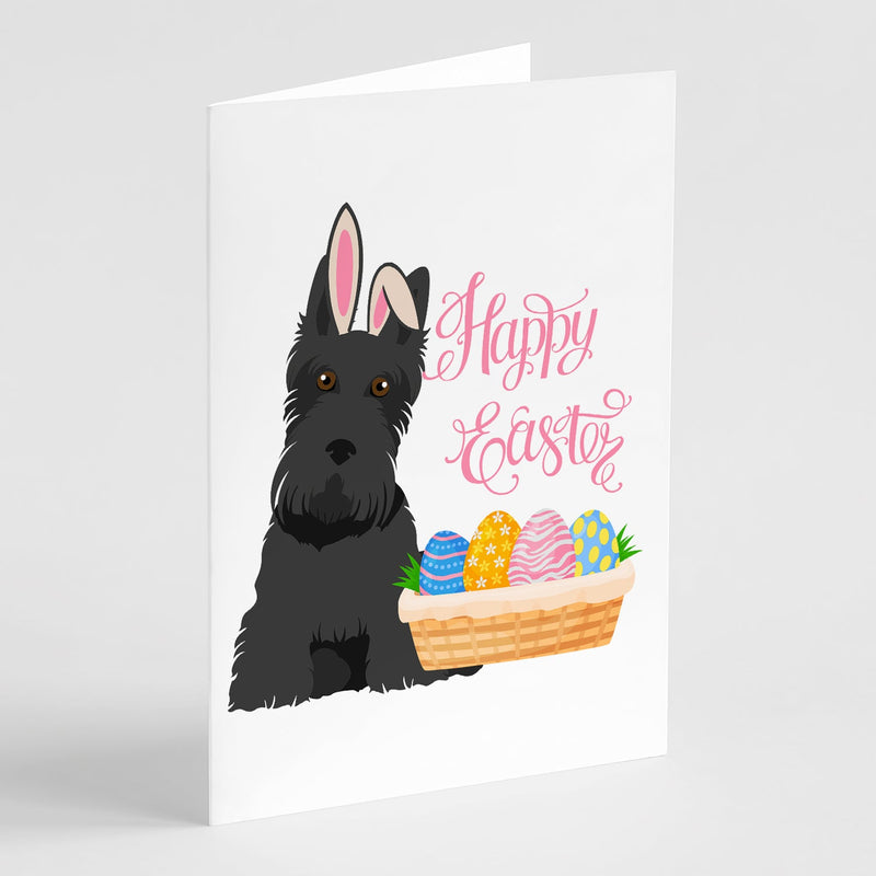 Black Scottish Terrier Easter Greeting Cards -  Blank Note Cards – 8-Pack of Artist-Designed Cards with Envelopes
