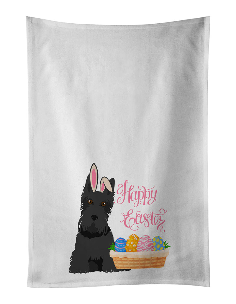 Black Scottish Terrier Easter White Kitchen Towel Set of 2 Dish Towels