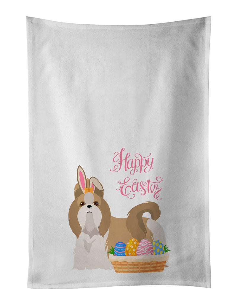 Gold and White Shih Tzu Easter White Kitchen Towel Set of 2 Dish Towels