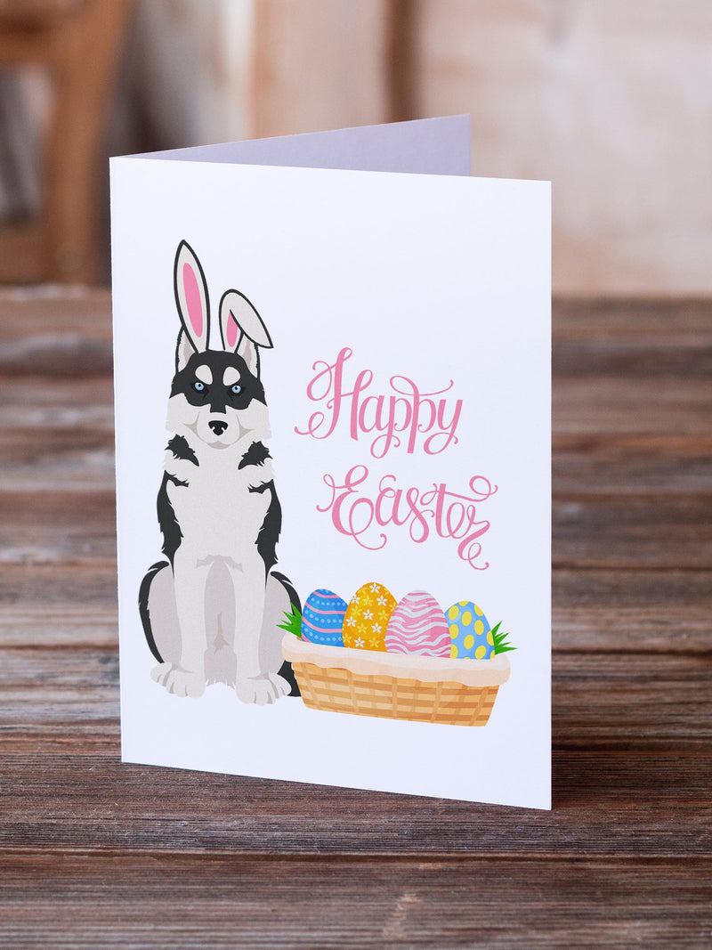 Black Siberian Husky Easter Greeting Cards -  Blank Note Cards – 8-Pack of Artist-Designed Cards with Envelopes