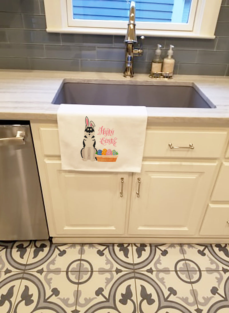 Black Siberian Husky Easter White Kitchen Towel Set of 2 Dish Towels