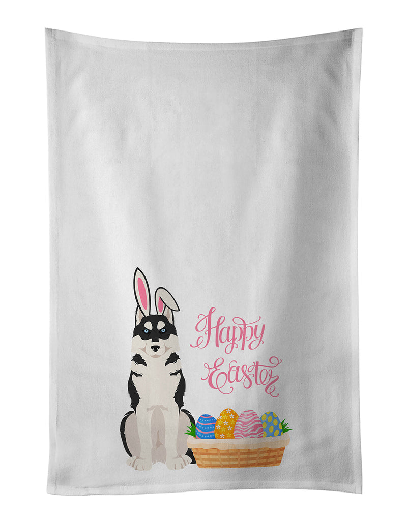 Black Siberian Husky Easter White Kitchen Towel Set of 2 Dish Towels