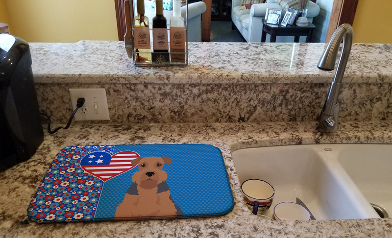 Grizzle and Tan Airedale Terrier USA American Dish Drying Mat – Absorbent, Artistic Kitchen Essentials