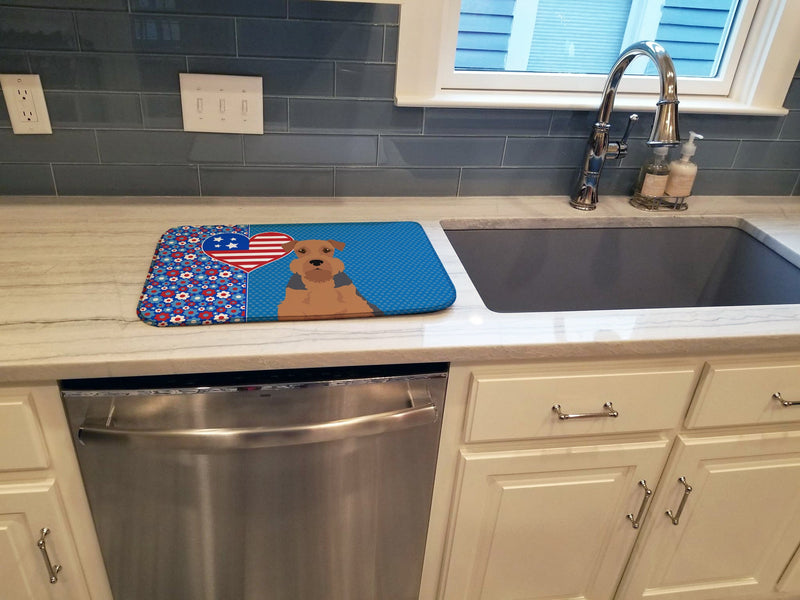 Grizzle and Tan Airedale Terrier USA American Dish Drying Mat – Absorbent, Artistic Kitchen Essentials
