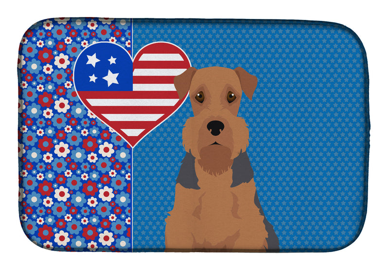 Grizzle and Tan Airedale Terrier USA American Dish Drying Mat – Absorbent, Artistic Kitchen Essentials