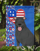 Black Pit Bull Terrier Patriotic Heart Garden Flag – Red, White & Blue Dog Decor with Star Background