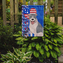 Blue and White Pit Bull Terrier Patriotic Heart Garden Flag – Red, White & Blue Dog Decor with Star Background