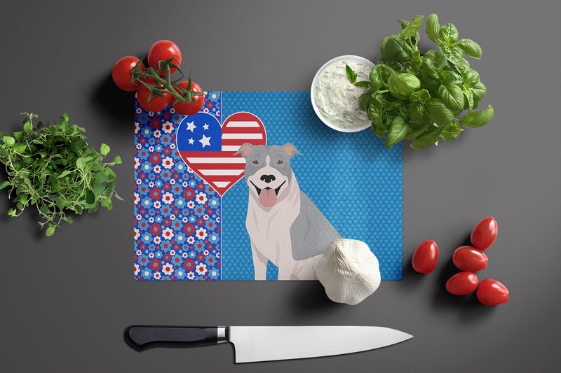 Blue and White Pit Bull Terrier USA American Glass Cutting Board Large