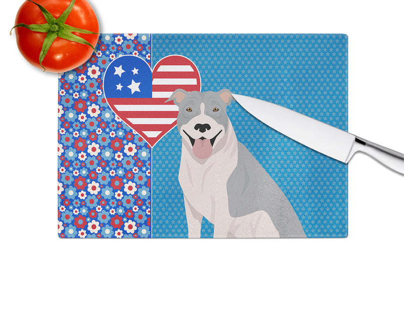 Blue and White Pit Bull Terrier USA American Glass Cutting Board Large