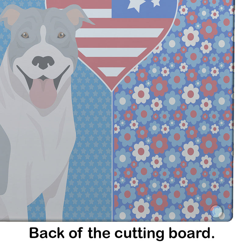 Blue and White Pit Bull Terrier USA American Glass Cutting Board Large