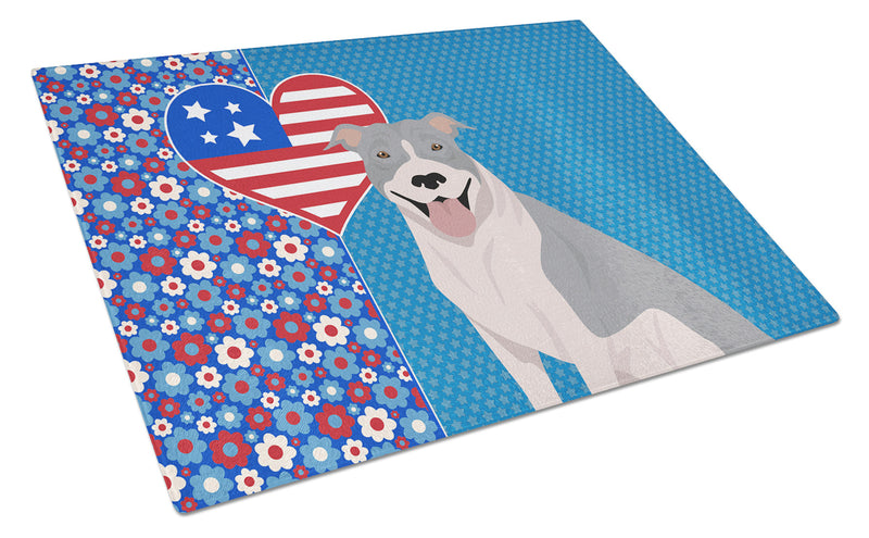 Blue and White Pit Bull Terrier USA American Glass Cutting Board Large