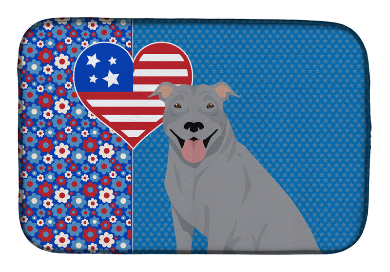 Blue Pit Bull Terrier USA American Dish Drying Mat – Absorbent, Artistic Kitchen Essentials