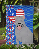 Blue Pit Bull Terrier Patriotic Heart Garden Flag – Red, White & Blue Dog Decor with Star Background